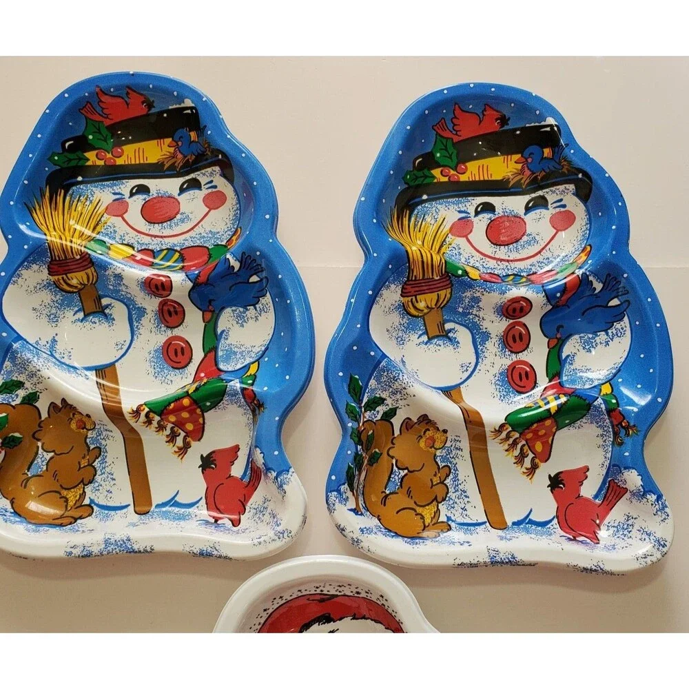 Vintage Serving Bowls set 3 Molded Plastic Santa Snowman Christmas Holiday Party